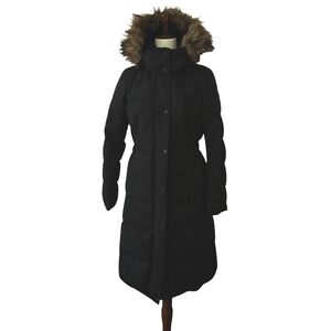 UNIQLO Women's Black Ultra Warm Down Coat Long Puffer with Faux Fur Hood Size S